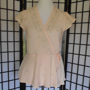 Blue Rain Faux Wrap Embroidered Shirt SZ S